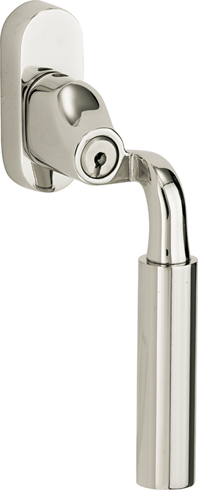 420.0143.10 Window handle Bauhaus style lockable brass nickel plated polished, DIN right