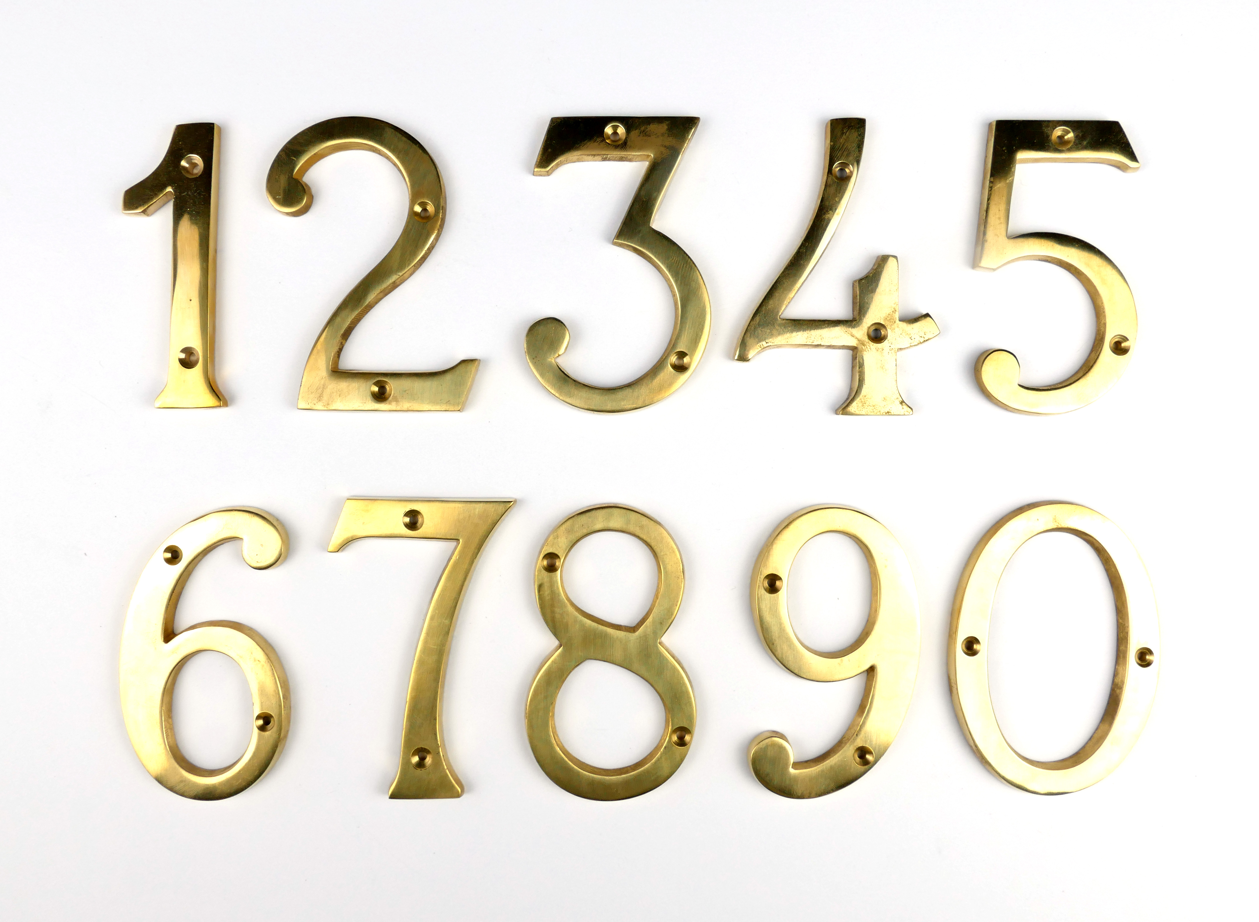 House number, polished brass