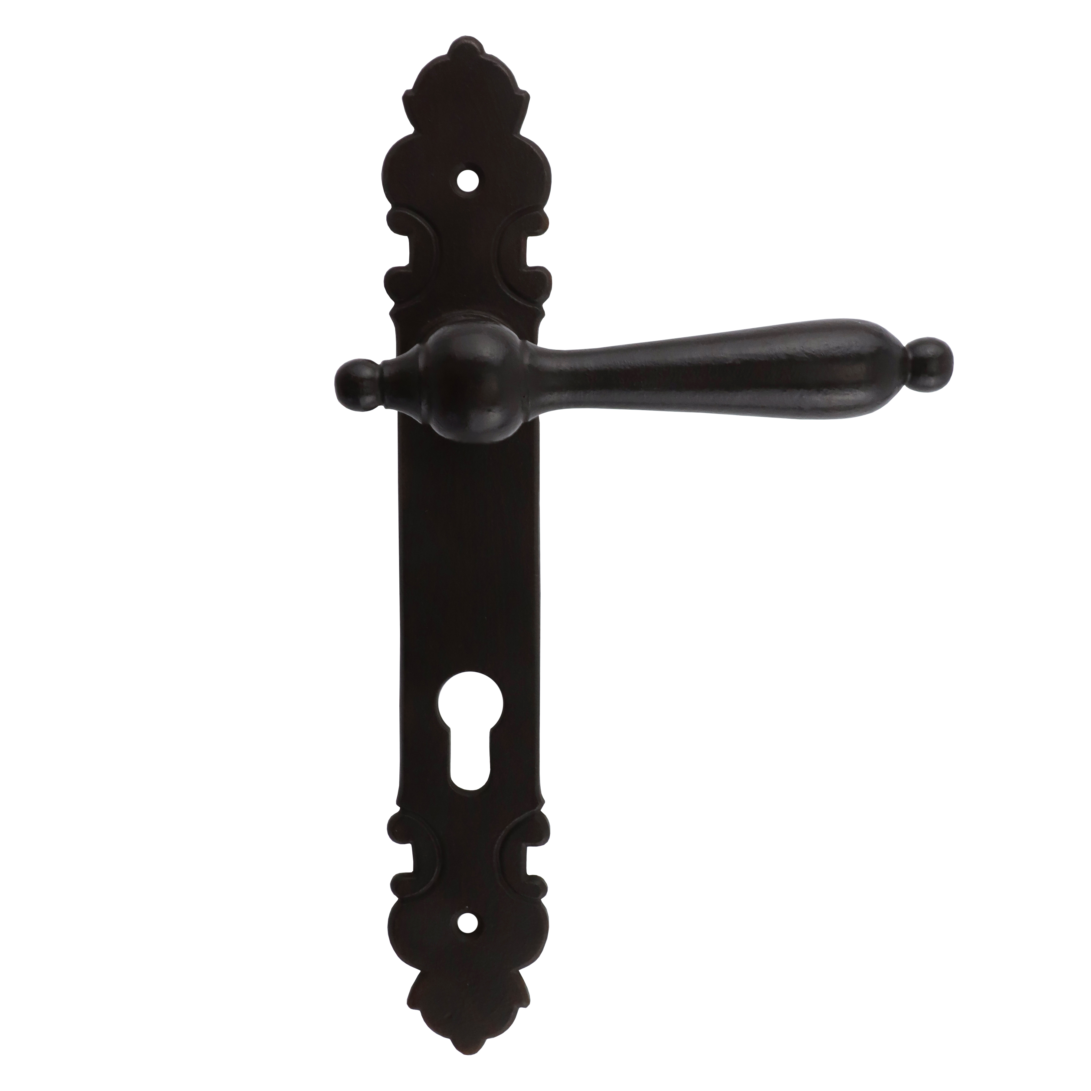 322.0031.60 Door handle with PZ long plate iron antique profile cylinder 92 mm 322.0031.60 Door handle with PZ long plate iron antique profile cylinder 92 mm