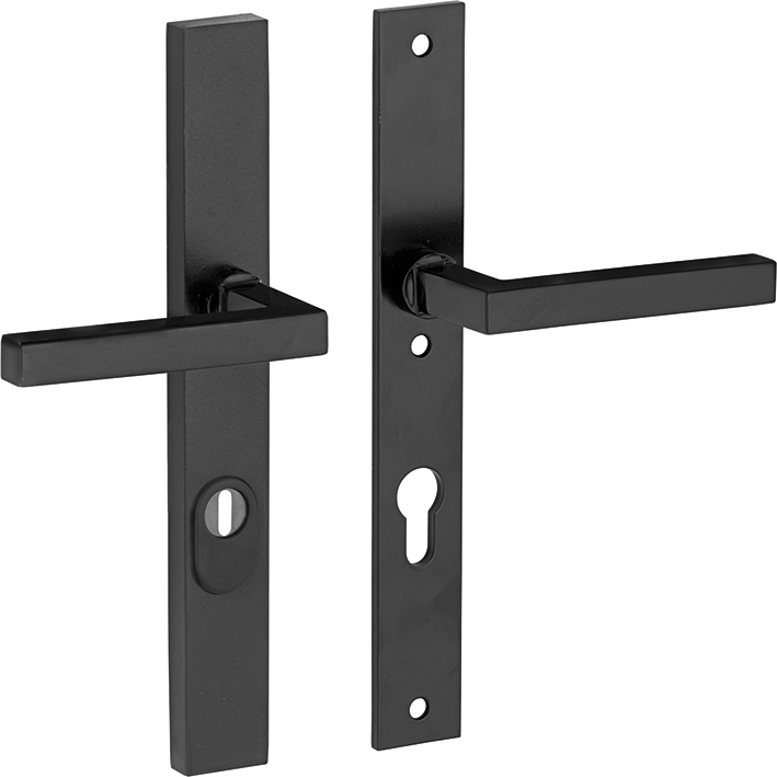 312.0077.07 Front door long plate set in 20s style with core pull protection brass powder coated black