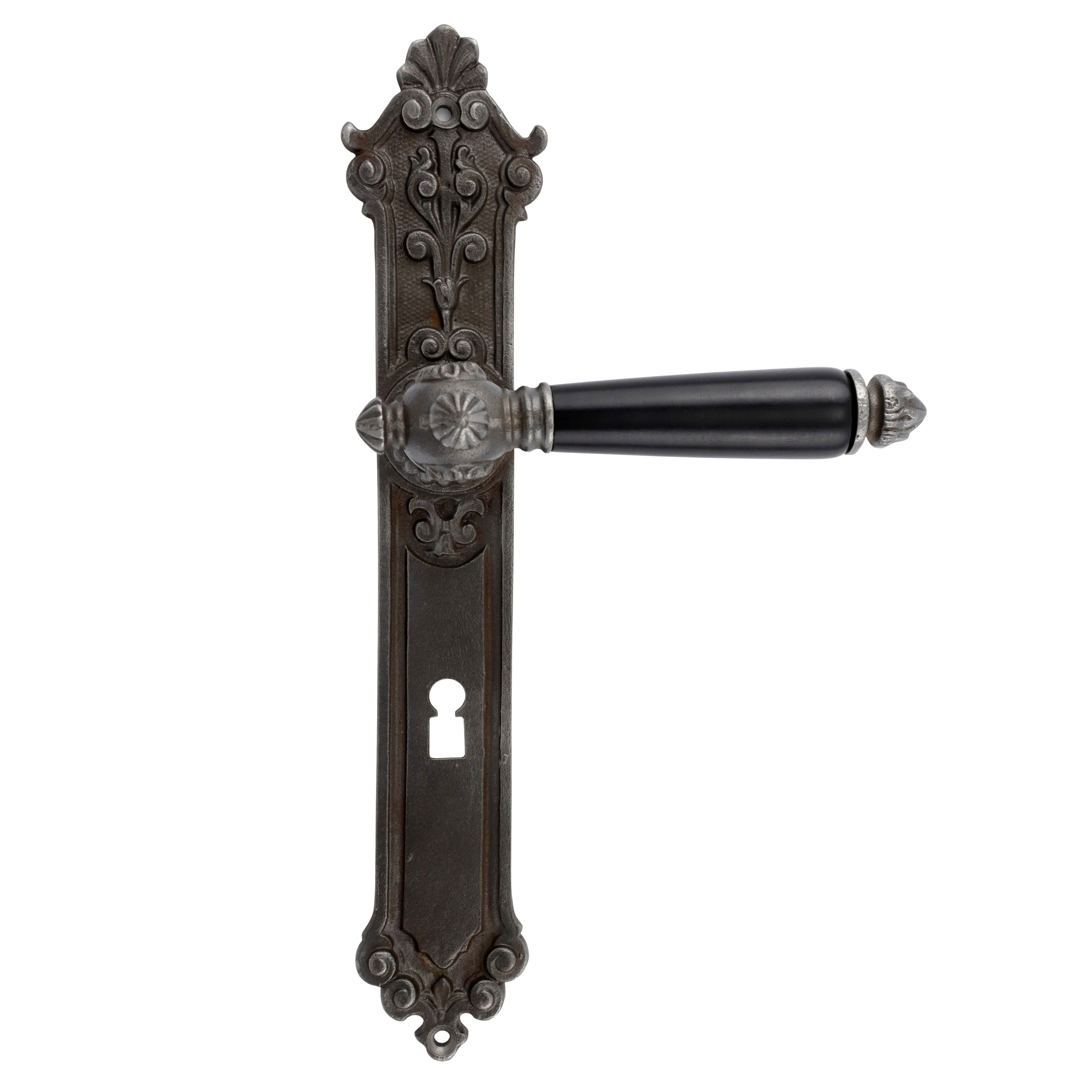 322.0075.80 Door Handles with Long Escutcheon Wilhelminian Style Cast Iron Ebony