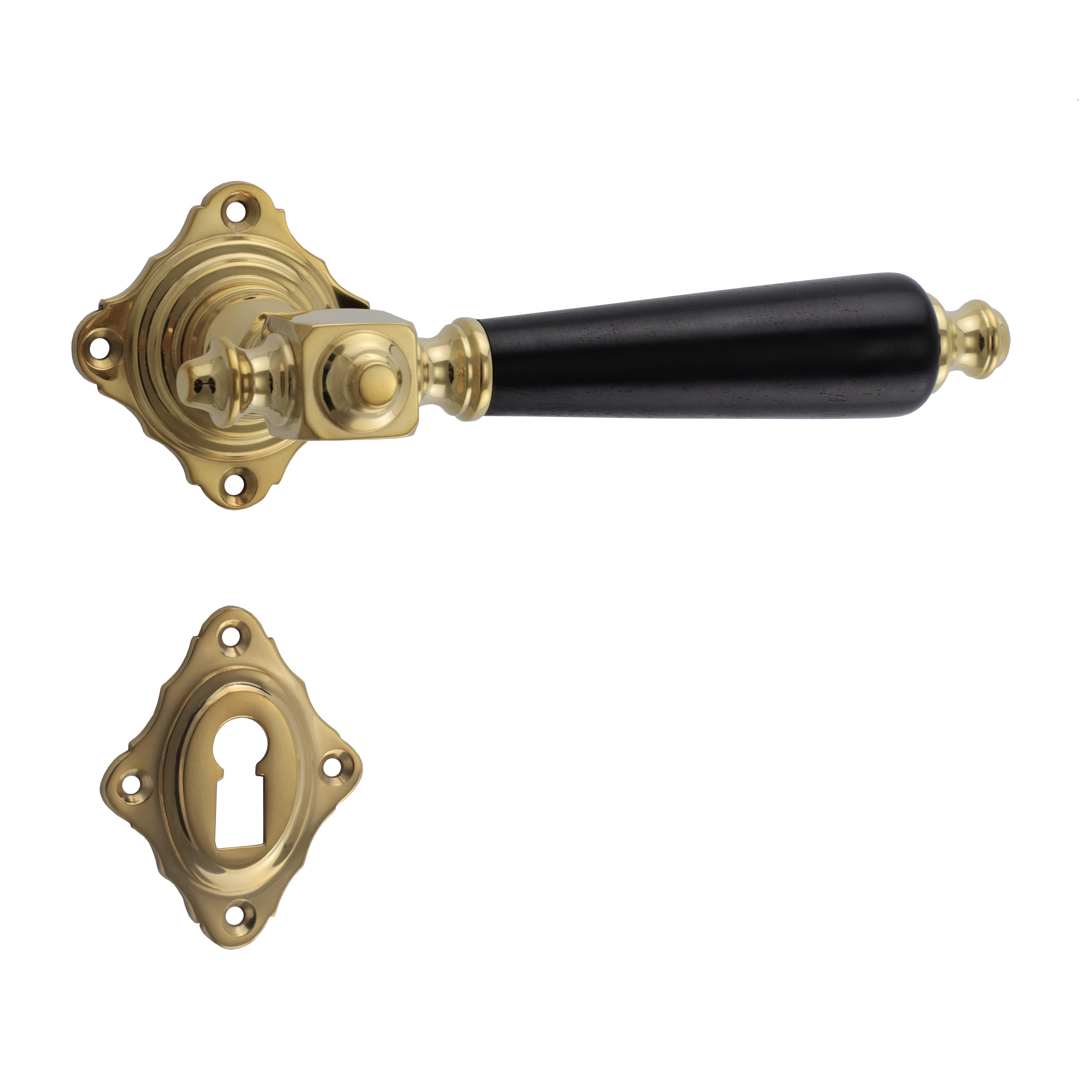 321-0189-35 321.0189.35 Frankfurt door handles with rosettes brass polished ebony Historism