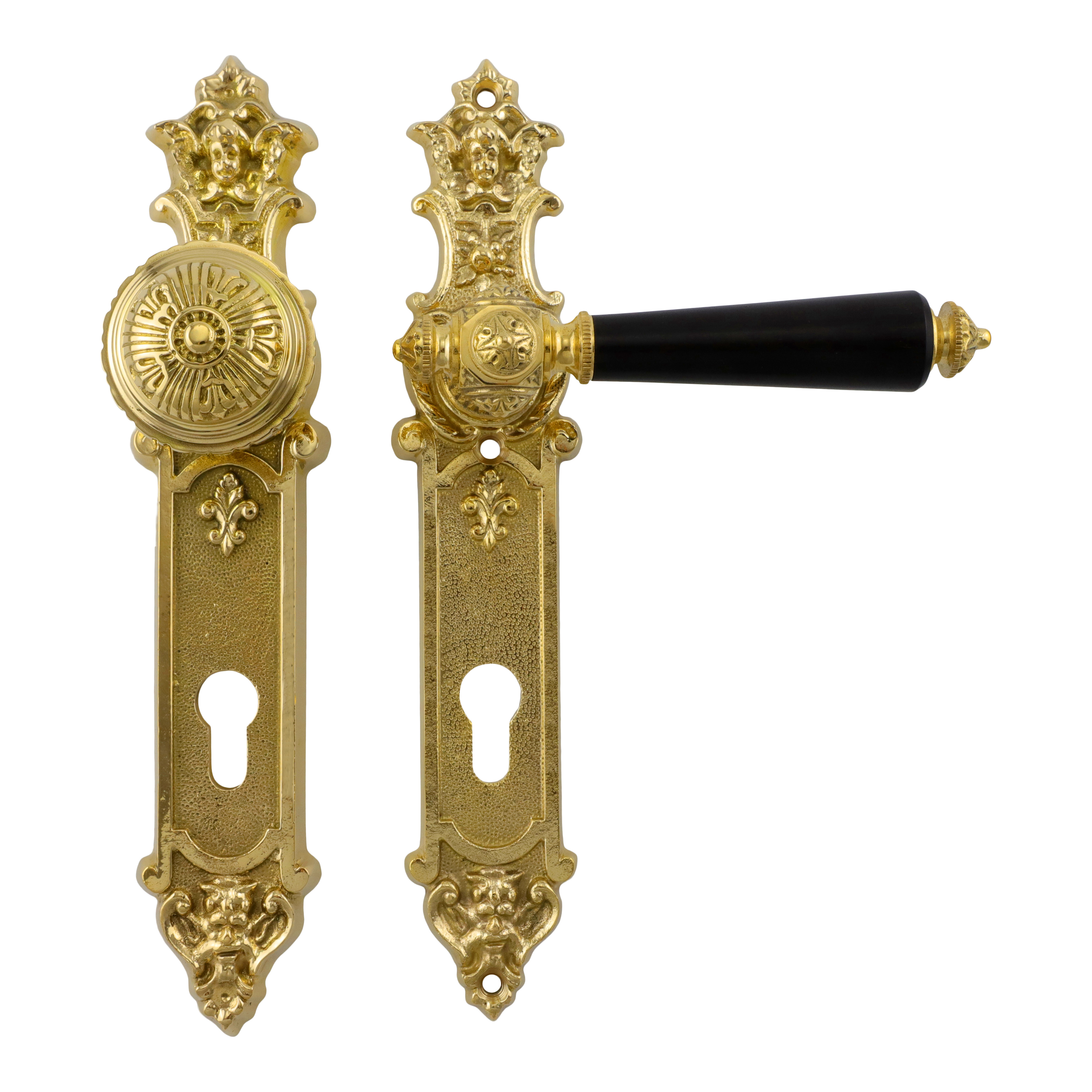 312.0041.35 Front door set with door handle and knob Wilhelminian style polished brass PZ 92 mm