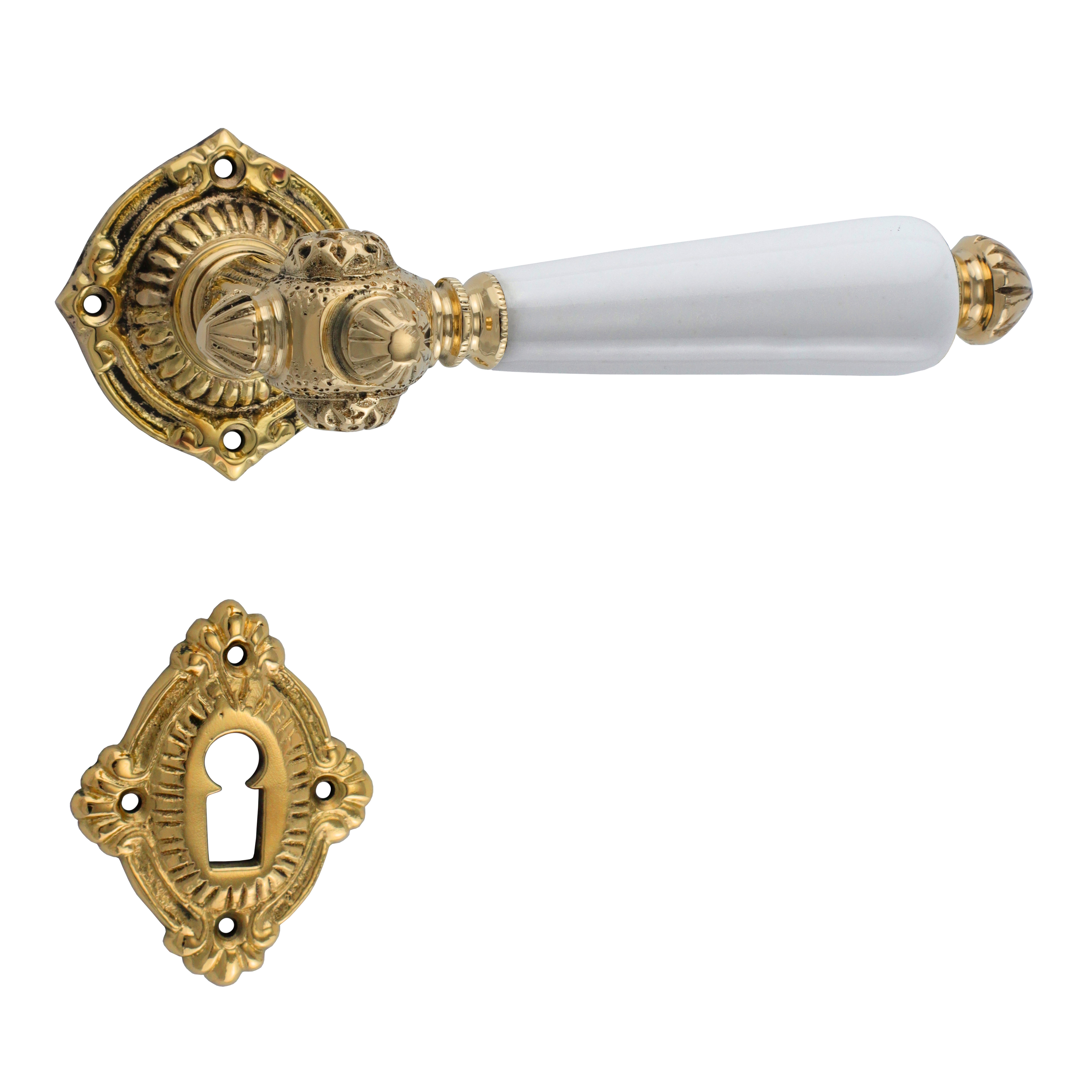 321.0135.35 Door handles with rosettes brass polished porcelain Wilhelminian style 