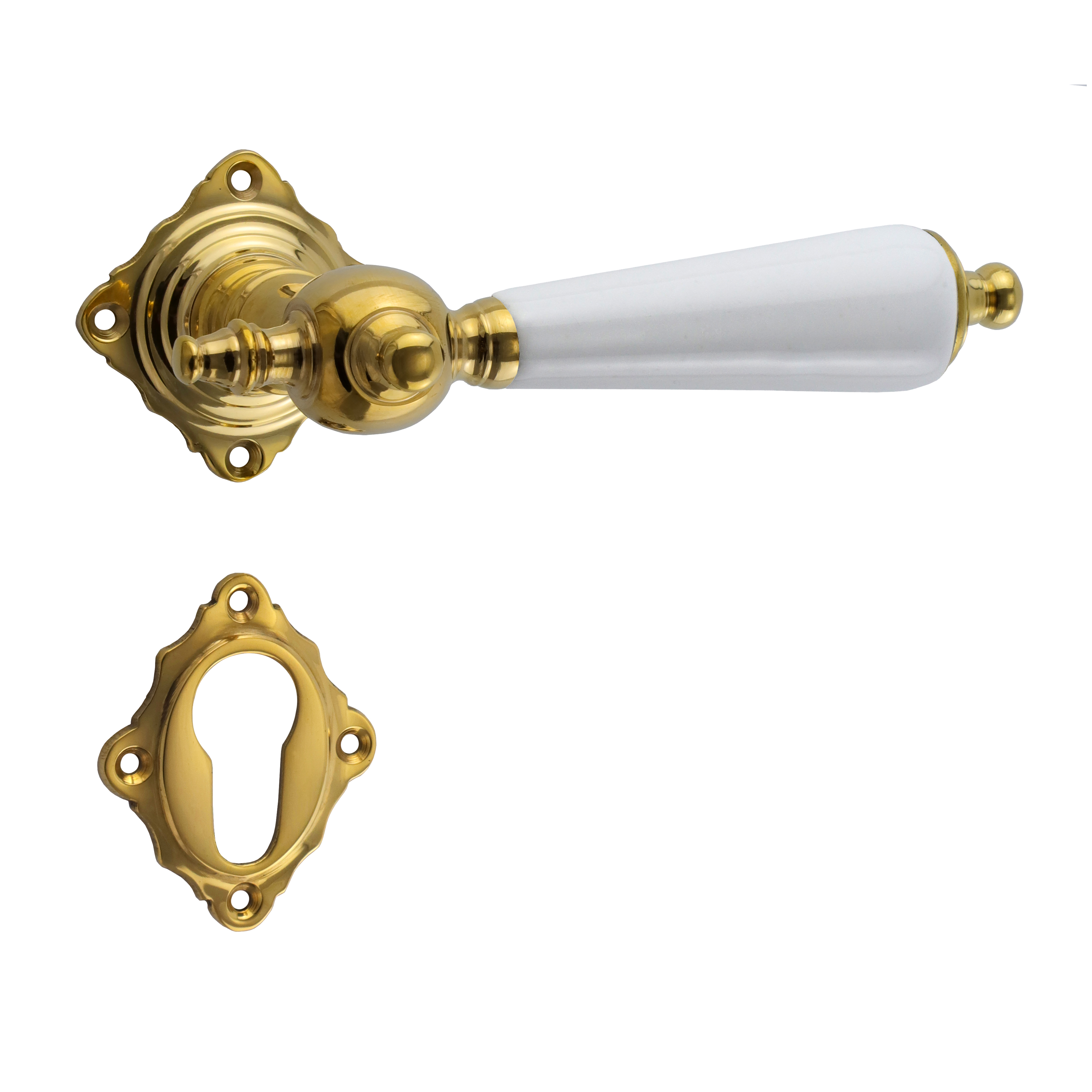 321.0008.35 Door handles with PZ rosettes brass polished porcelain Historism 