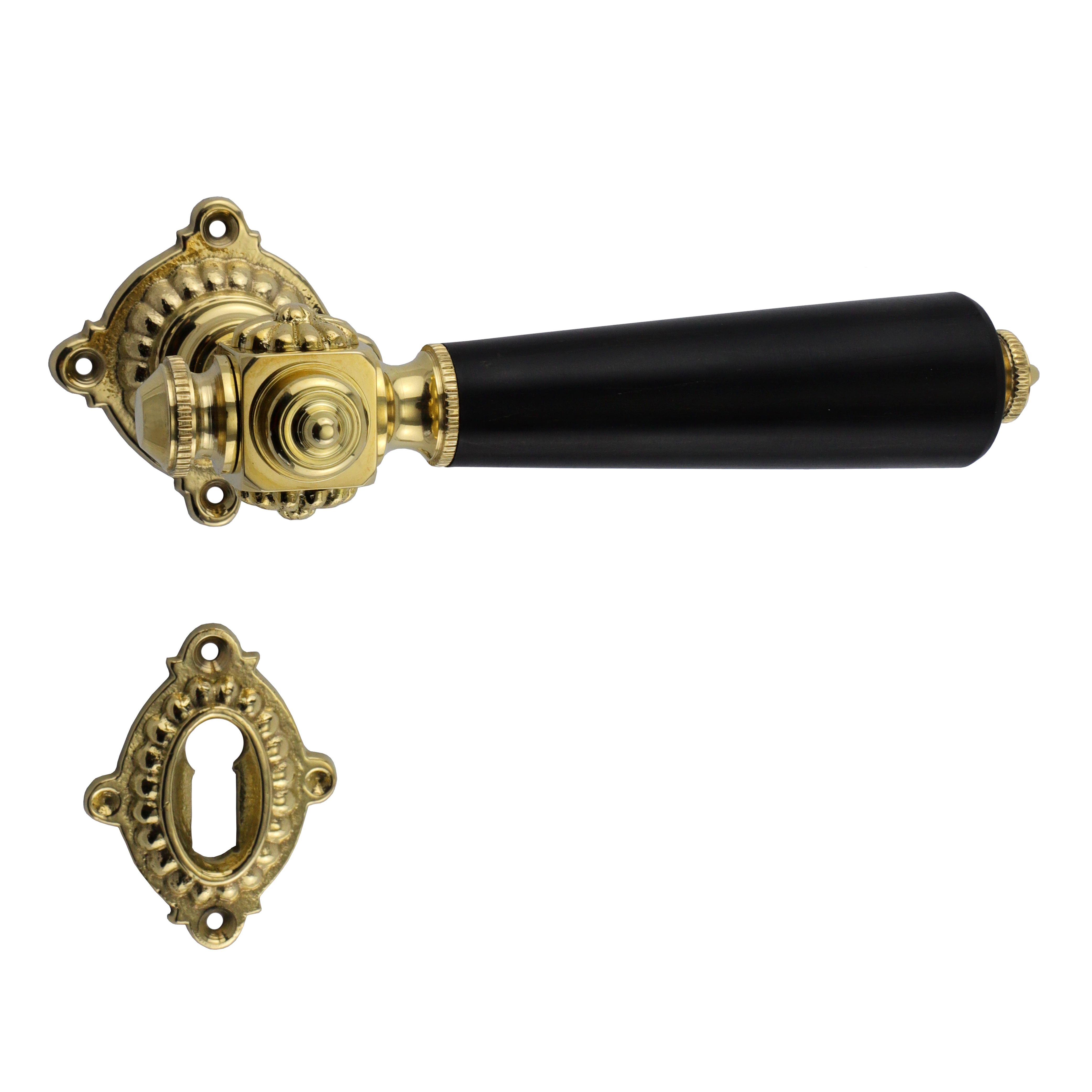 321.0209.35 door handles with rosettes brass polished ebony founder period