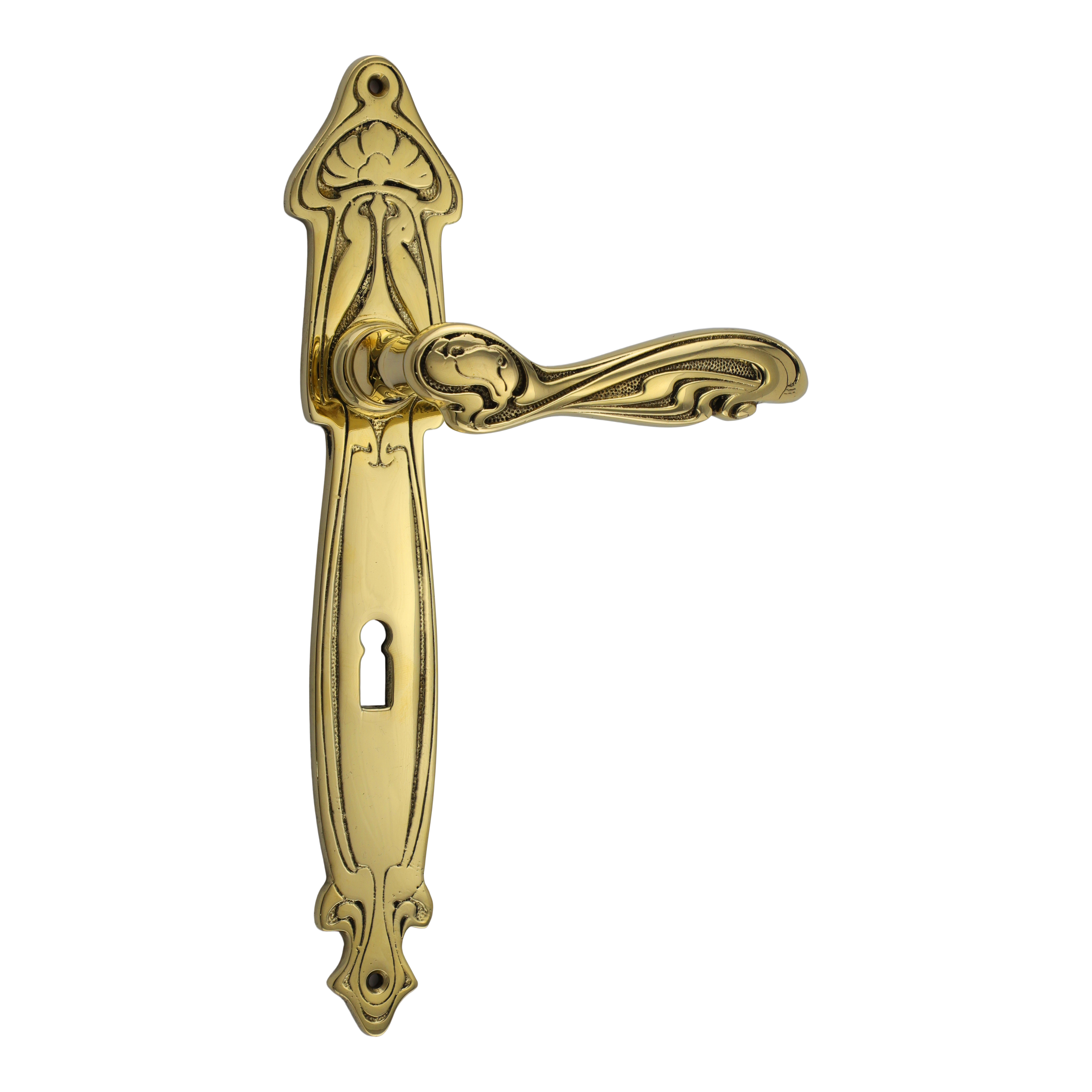 322.0034.35 Door handle with long plate art nouveau brass polished