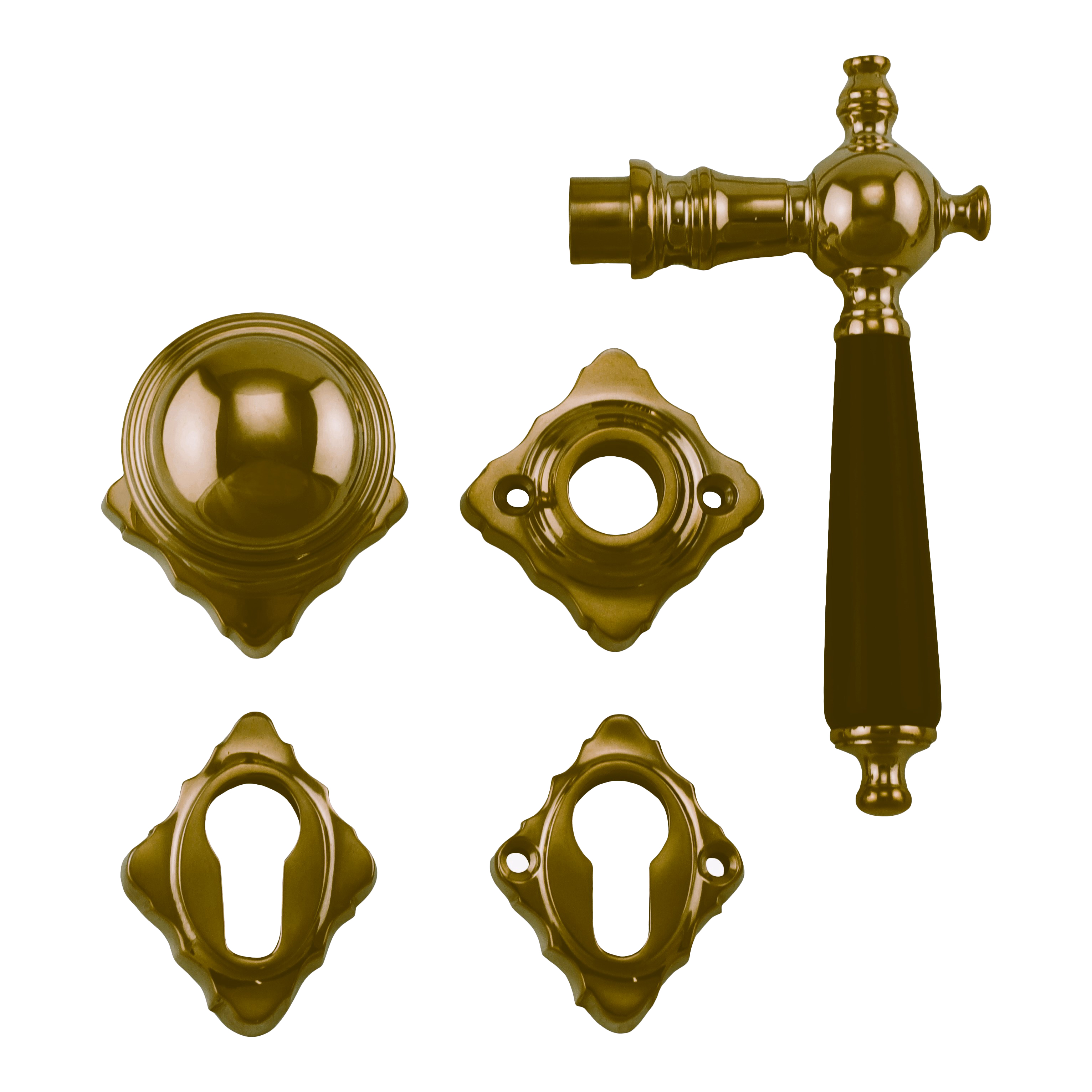 331.0020.35 Front door set door handles with knob historicism polished brass 