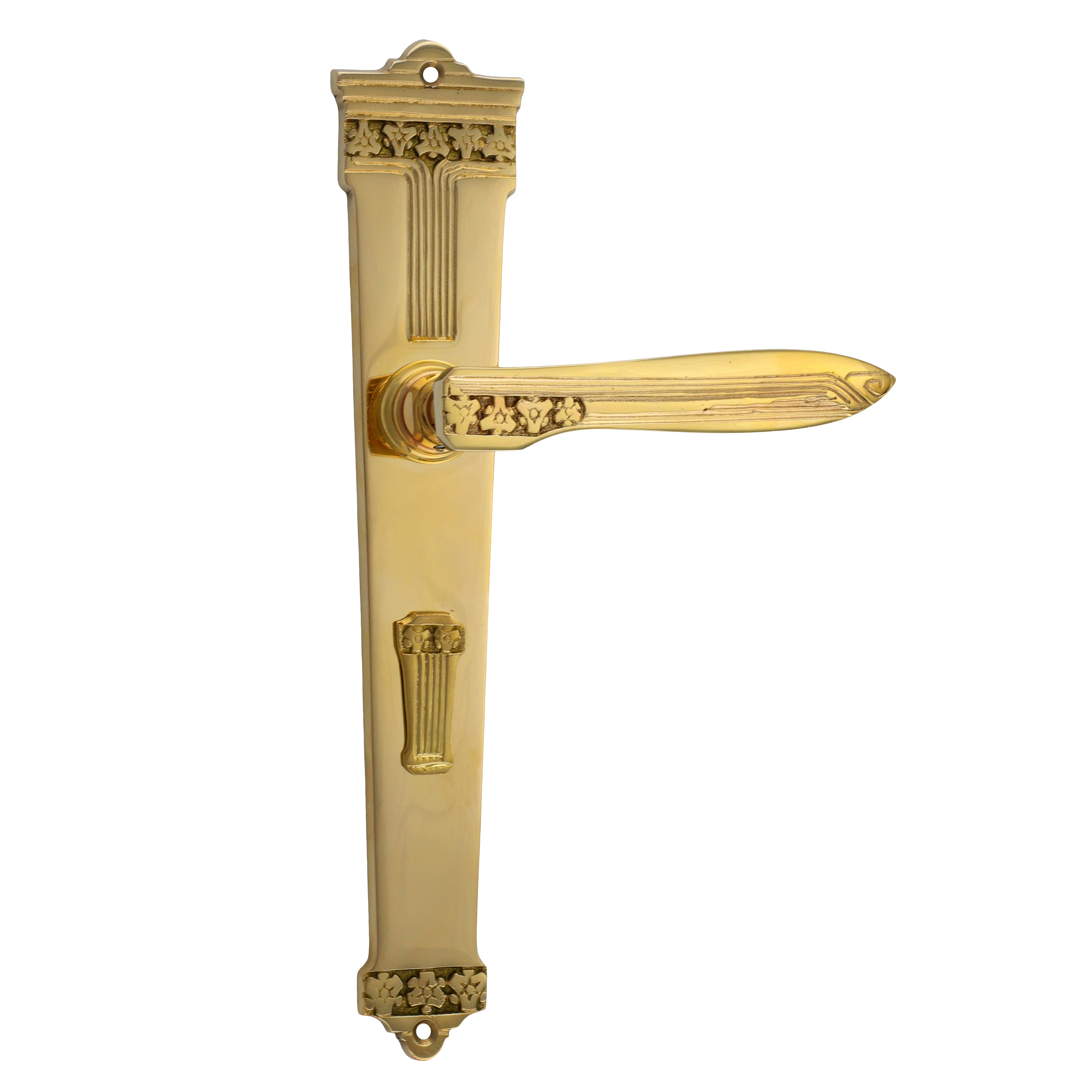 322.0045.35 Door handle with long plate art nouveau brass polished