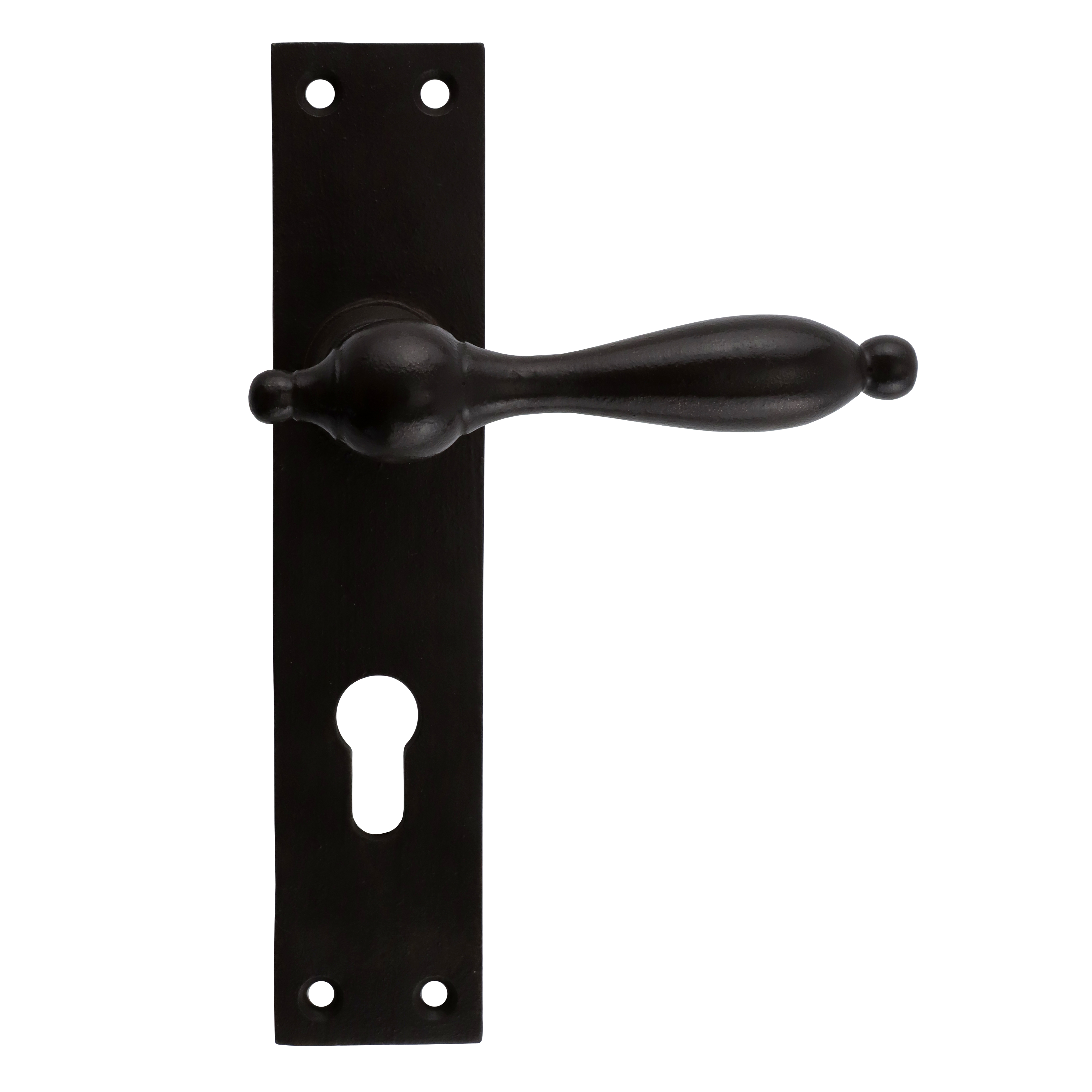 322.0123.60 Door handle with PZ long plate Biedermeier iron antique 92 mm 322.0123.60 Door handle with PZ long plate Biedermeier iron antique 92 mm