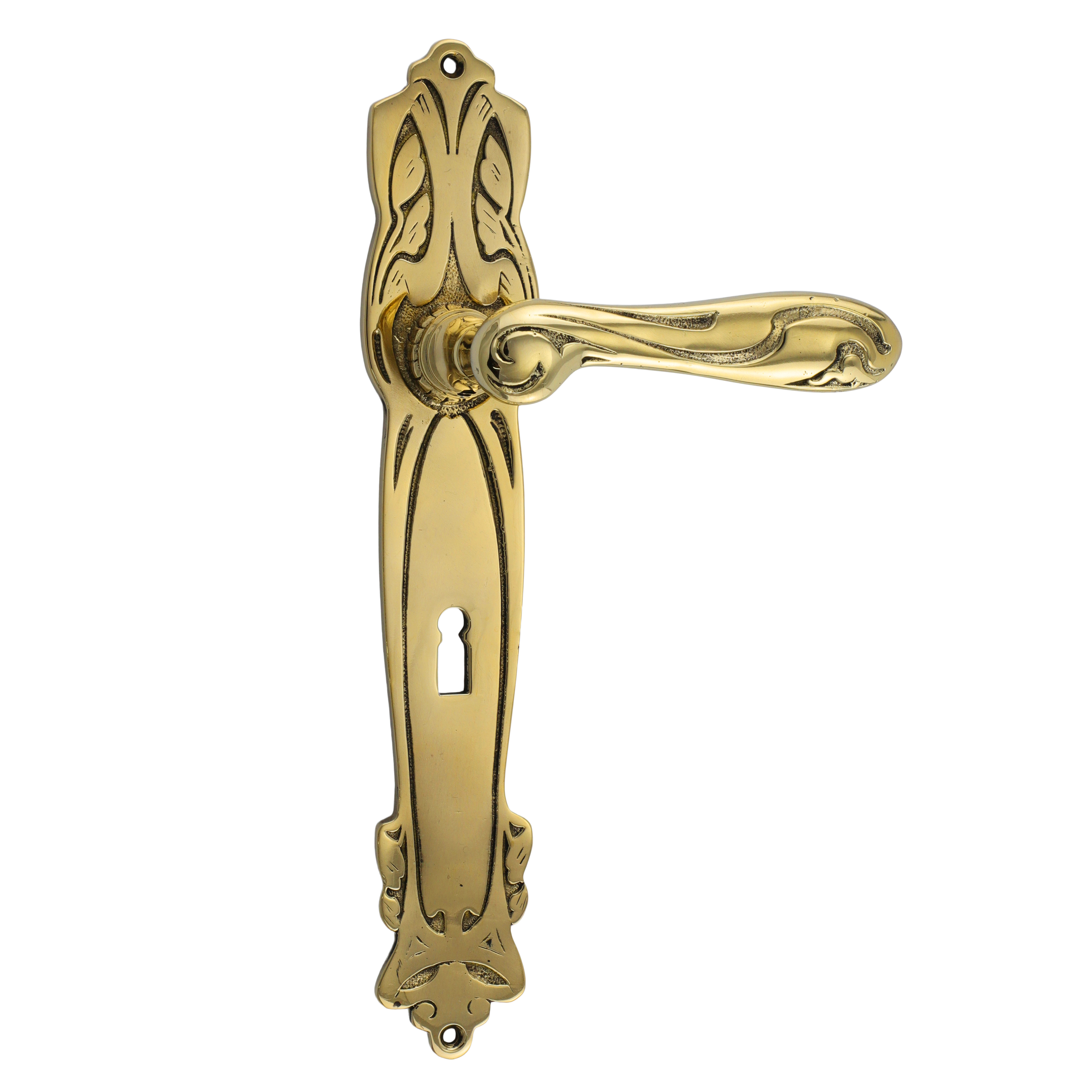 322.0042.35 Door handle with long plate art nouveau brass polished