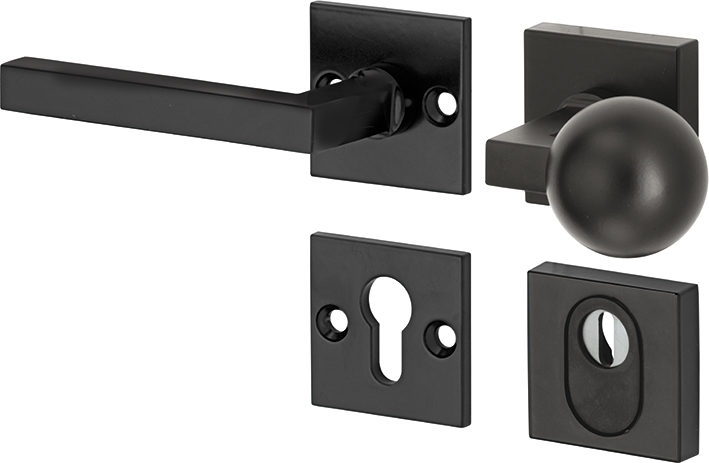 311.0013.07 Entrance door rosette set with core pull protection brass powder coated black 